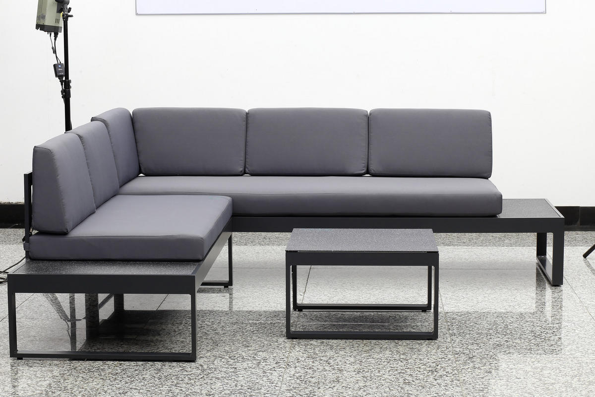 LOUNGEGARNITUR 219/220 cm Aluminium  - Dunkelgrau/Anthrazit, LIFESTYLE, Glas/Textil (219/220cm) - Ambia Garden