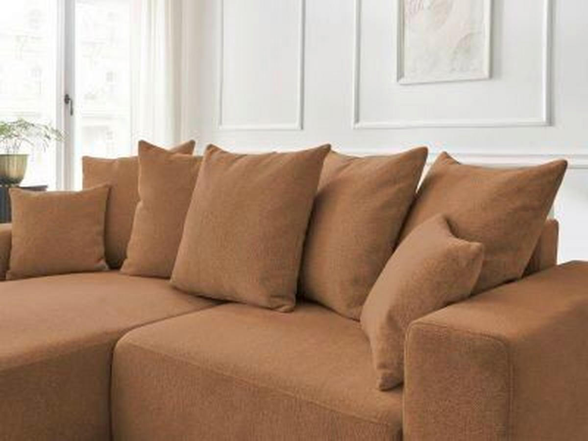 ECKSOFA Ottomane links  ATILLA Orange Flachgewebe  - Schwarz/Orange, MODERN, Kunststoff/Textil (149/244cm)