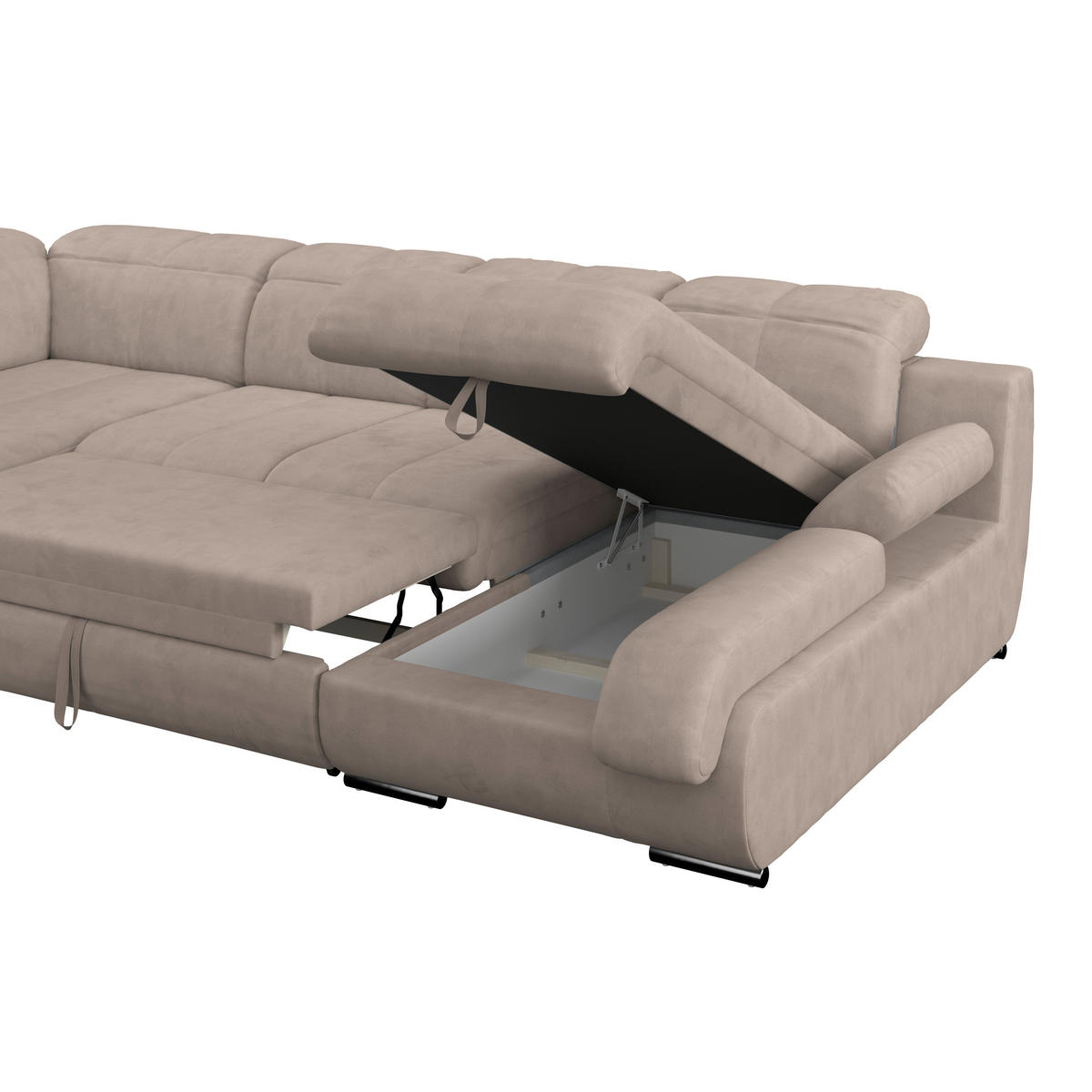 WOHNLANDSCHAFT Beige Mikrofaser  - Chromfarben/Beige, MODERN, Textil/Metall (228/345/184cm) - MID.YOU