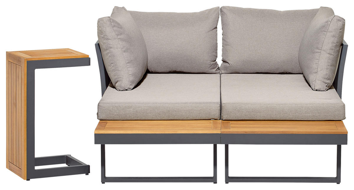 LOUNGEGARNITUR Akazie massiv Aluminium  - Anthrazit/Hellgrau, Design, Holz/Textil - Amatio