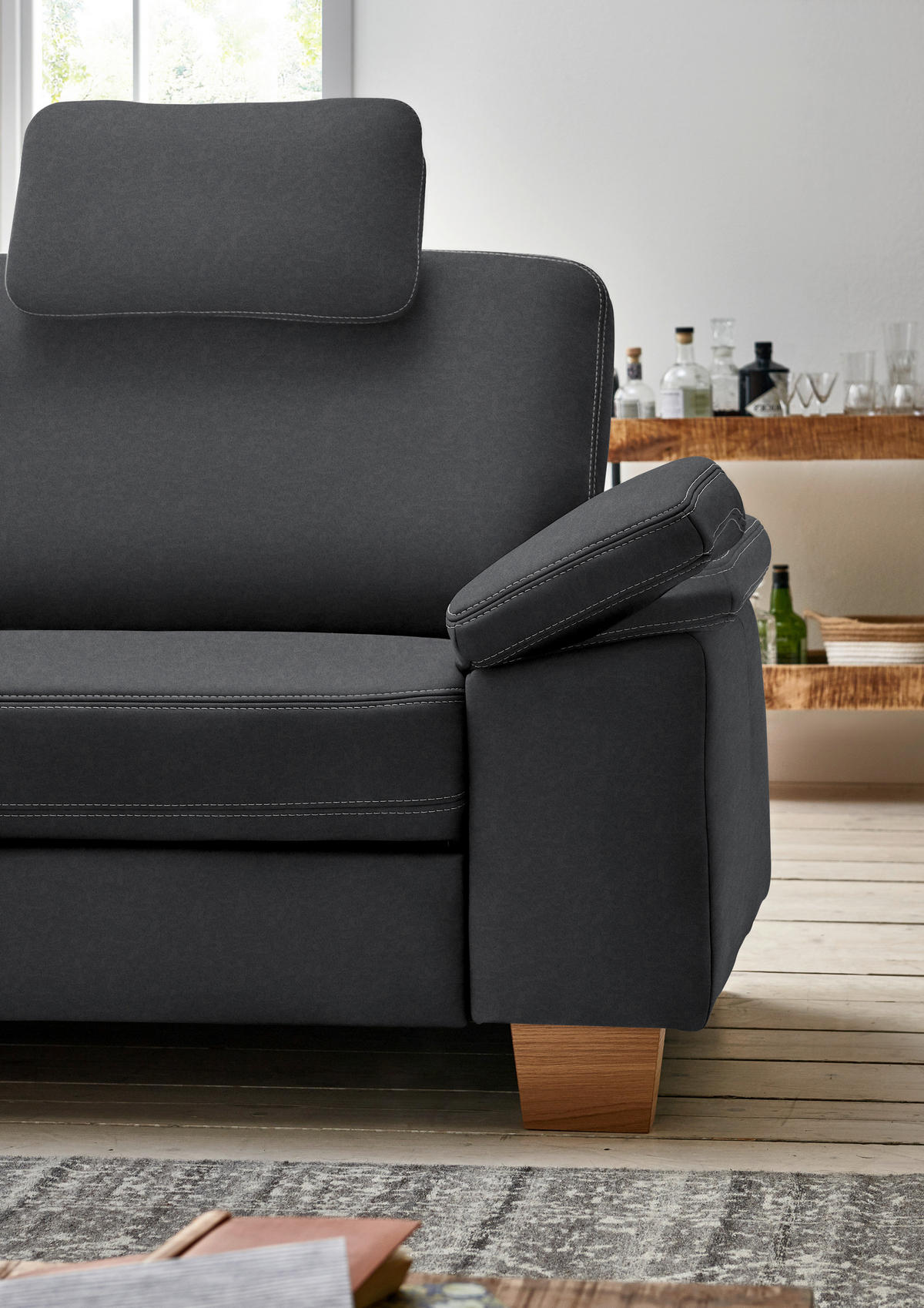 ECKSOFA  in Echtleder Graphitfarben  274/235 cm  - Eichefarben/Beige, KONVENTIONELL, Leder/Holzwerkstoff (274/235cm) - Beldomo Premium