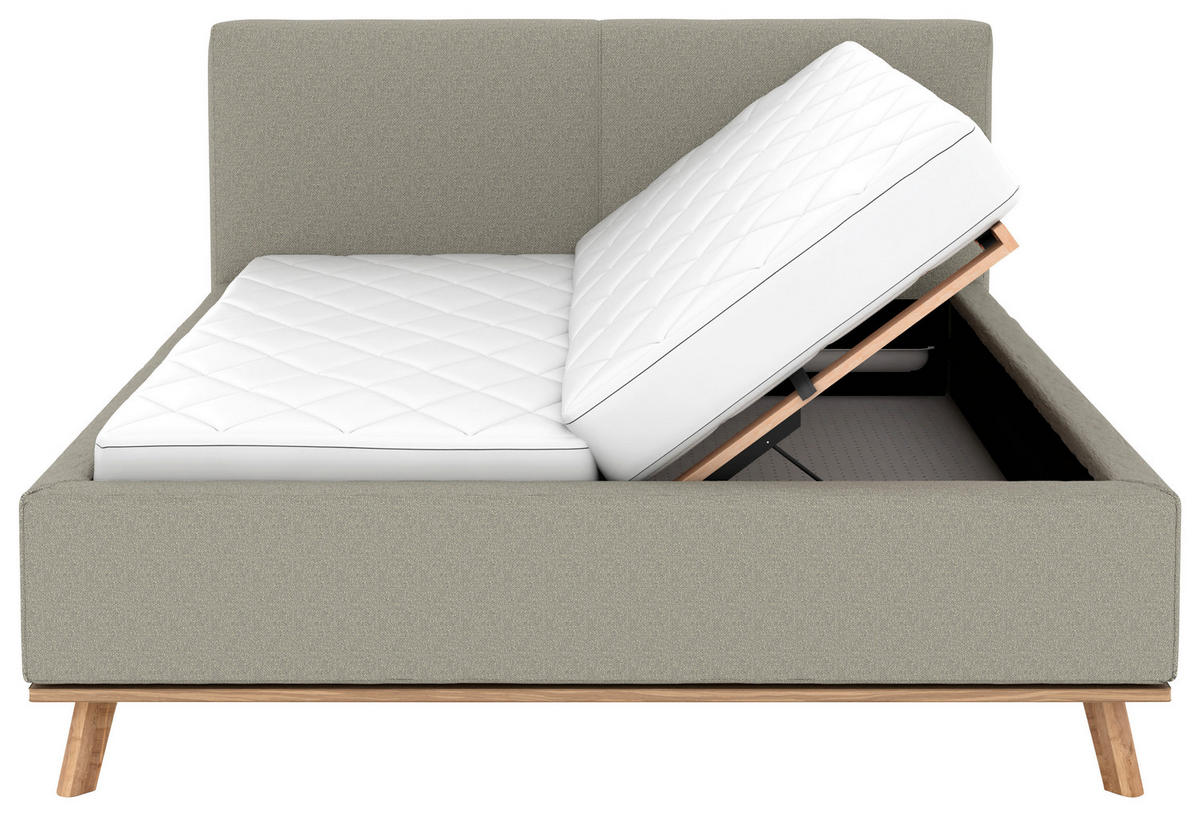 POLSTERBETT 180/200 cm,  in Hellgrau, Matratze, Lattenrost, Bettkasten, unterschiedliche Matratzenhärtegrade je Bettseite, H2 + H3 = mittel + fest  - Eichefarben/Hellgrau, Design, Holz/Textil (180/200cm) - Musterring