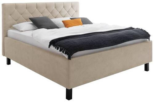 POLSTERBETT Matratze, gepolstertes Kopfteil, Lattenrost, Bettkasten 160/200 cm  in Beige  - Beige/Schwarz, Design, Holz/Holzwerkstoff (160/200cm) - Xora