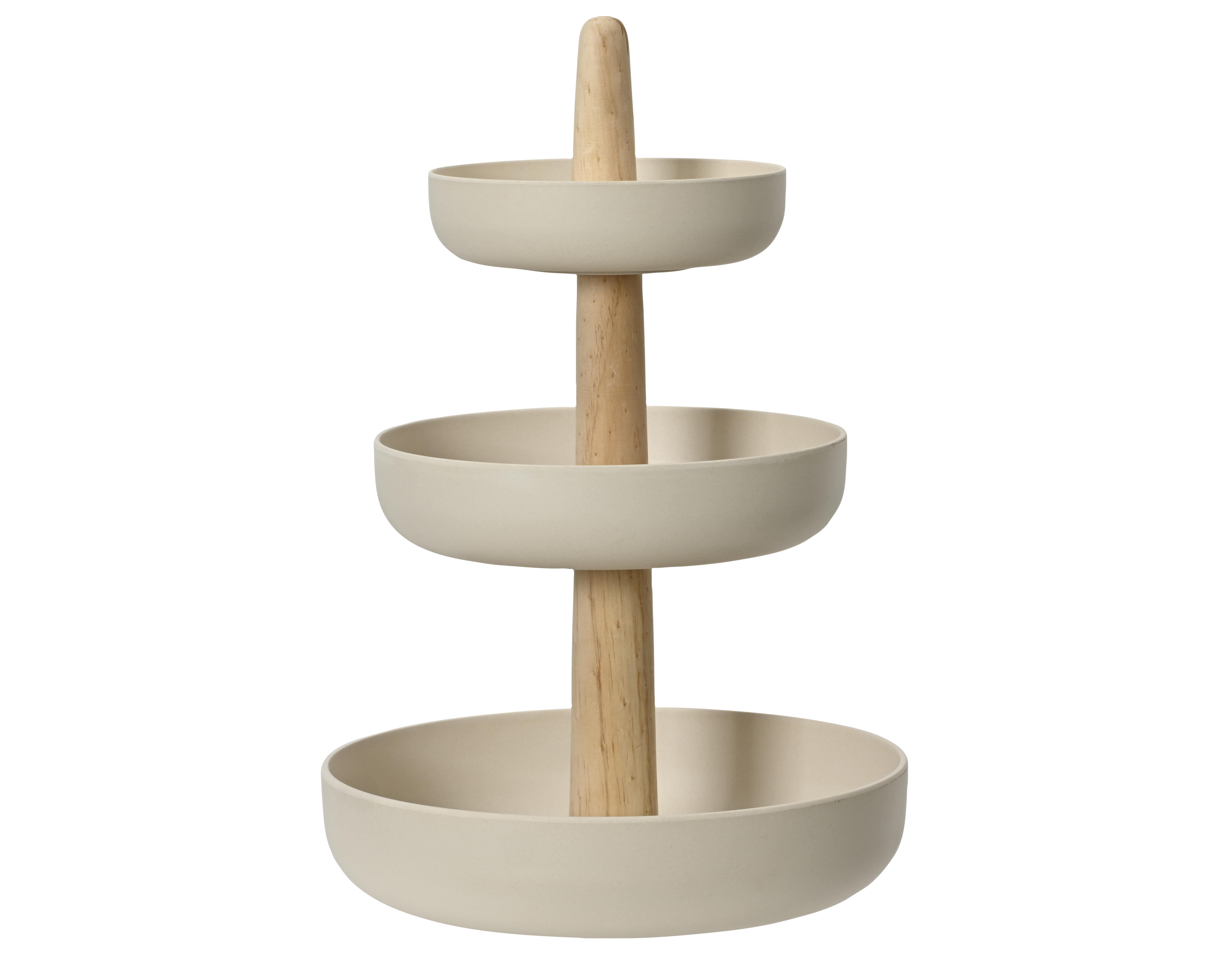 PLATOU ETAJAT PRĂJITURI cu 3 etaje - culoare natur, Basics, plastic/lemn (30,00/30,00/50,00cm)