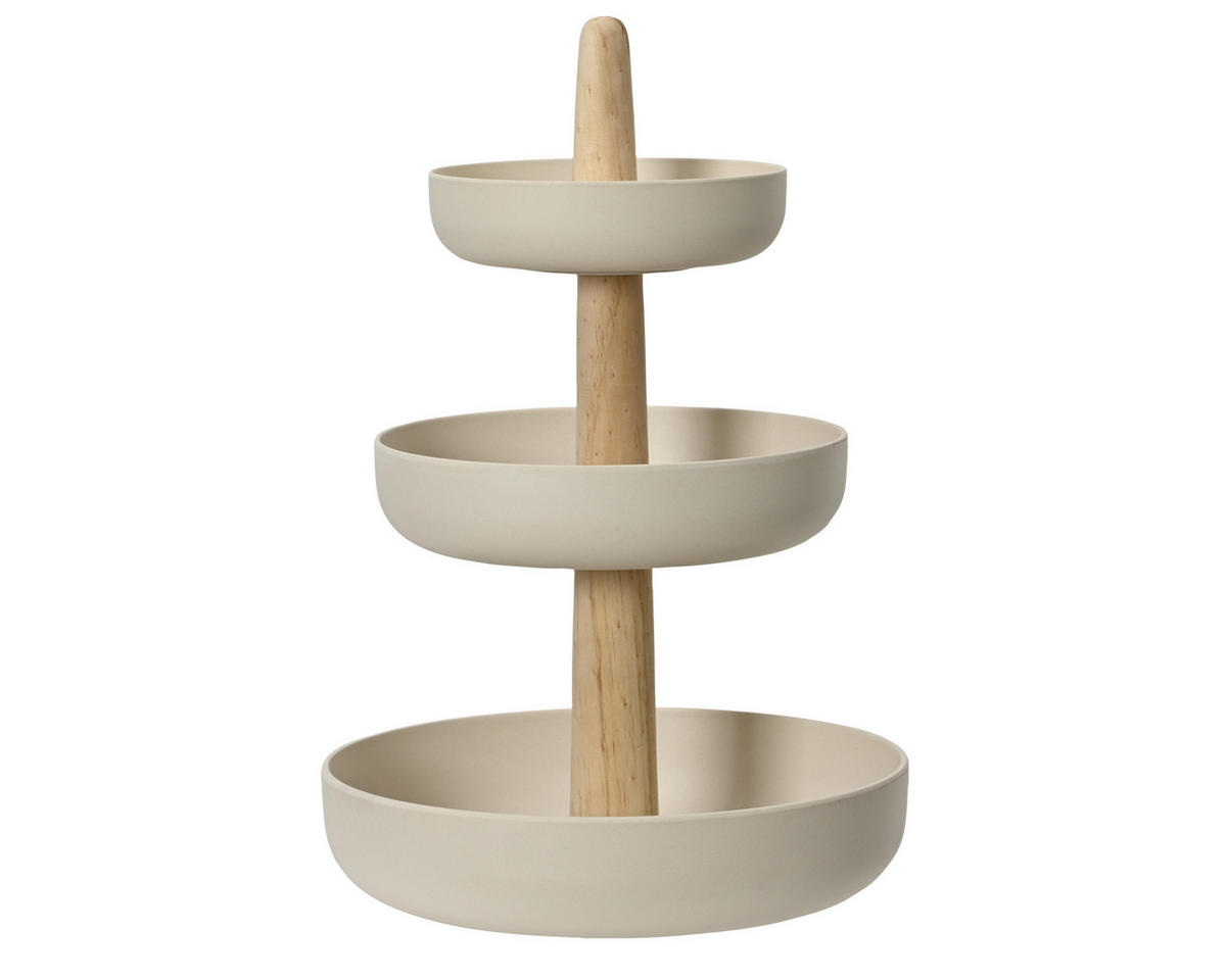 PLATOU ETAJAT PRĂJITURI cu 3 etaje - culoare natur, Basics, plastic/lemn (30,00/30,00/50,00cm)