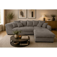 ECKSOFA LORENZO Grau Struktur Liegefläche im Originalstoff  - Schwarz/Grau, Design, Textil/Metall (302/188cm) - P & B