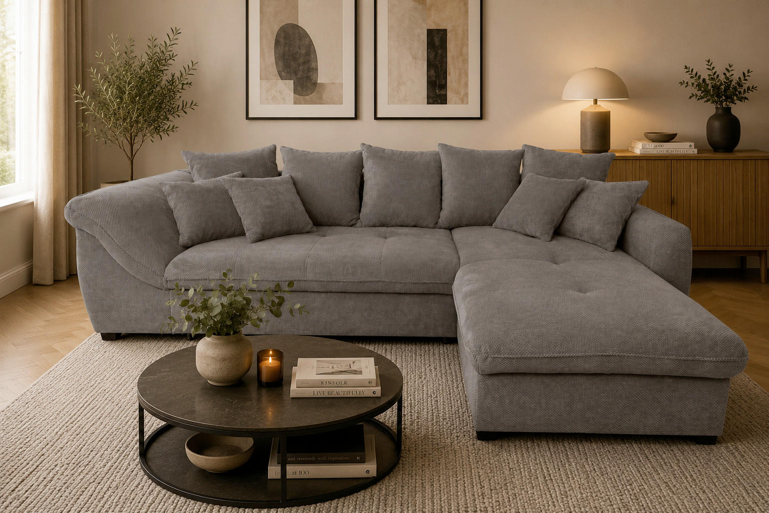 P & B ROHOVÁ SEDAČKA, textil, šedá