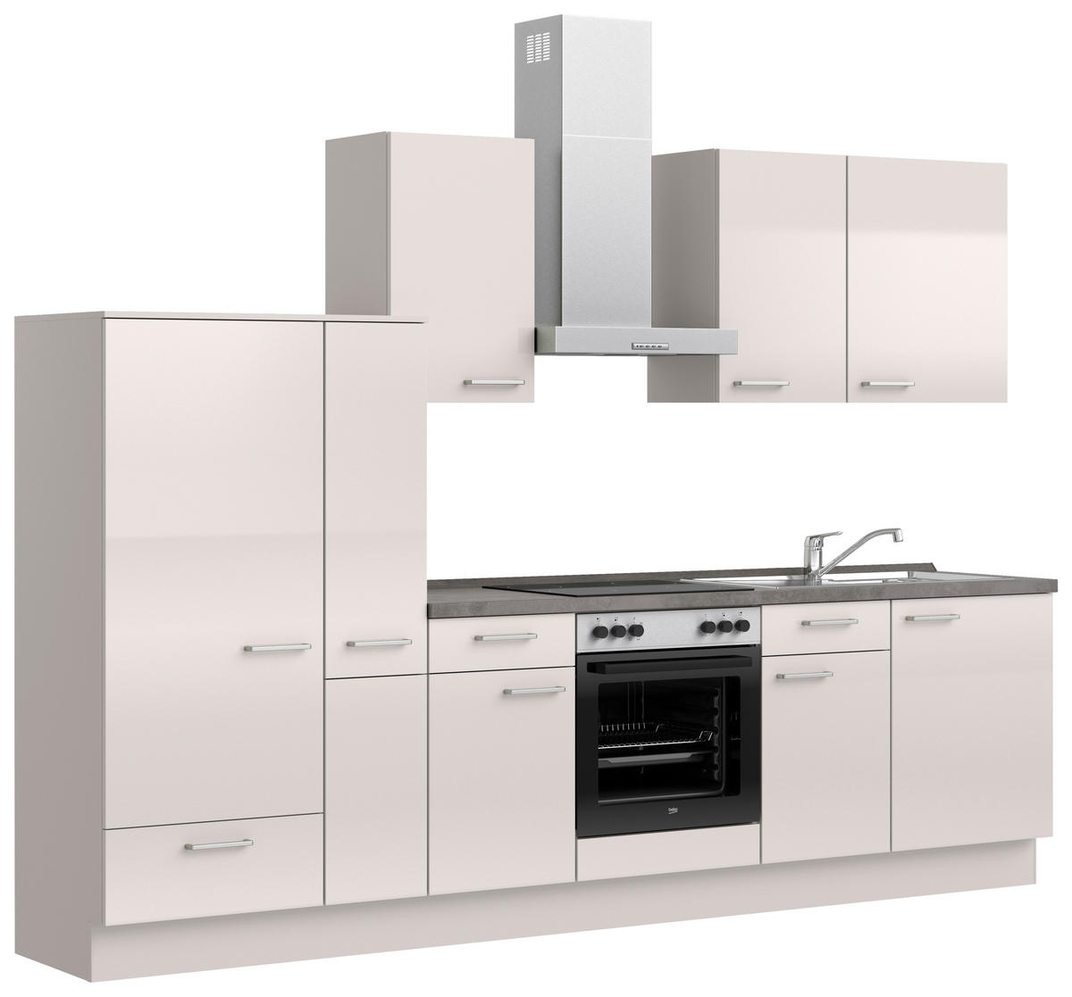 KÜCHENBLOCK Flash 300 cm  in Schieferfarben, Hellgrau  - Schieferfarben/Edelstahlfarben, MODERN, Holzwerkstoff/Metall (300cm) - Nobilia