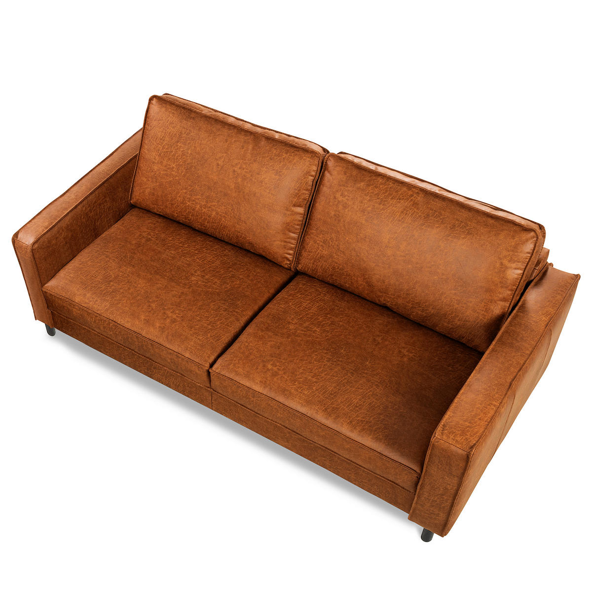 3-SITZER-SOFA Echtleder Lederlook Cognac  - Cognac/Schwarz, Design, Leder/Textil (188/85/92cm) - Livetastic