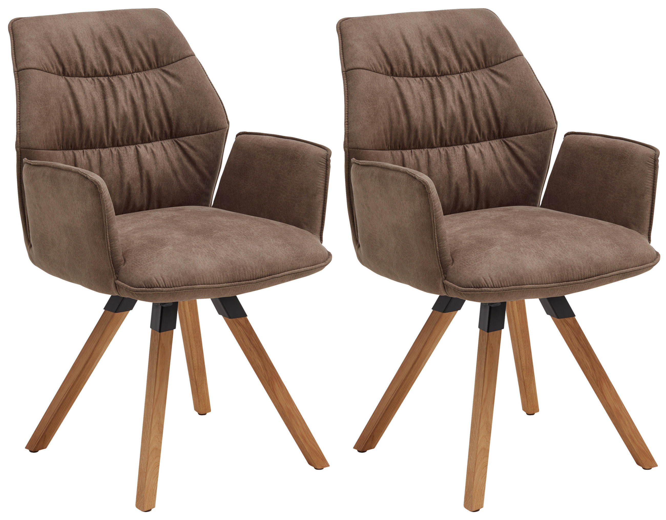 ARMLEHNSTUHL-SET 2 Stück  in Mikrofaser  - Eichefarben/Graubraun, Design, Holz/Textil (60/90/64cm) - Valdera