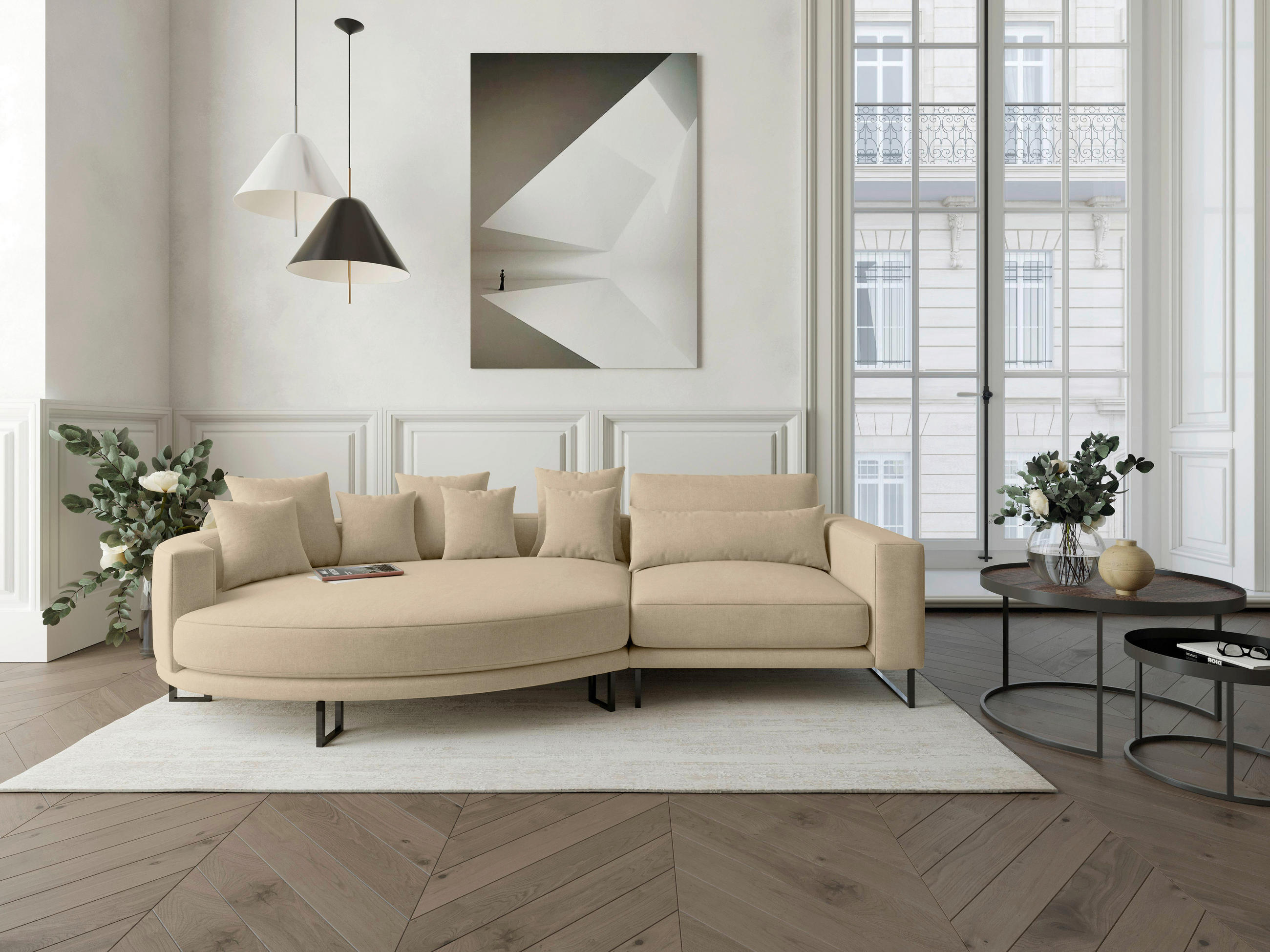 BIGSOFA in Webstoff Beige  - Beige/Schwarz, Design, Textil/Metall (283/150cm) - Livetastic