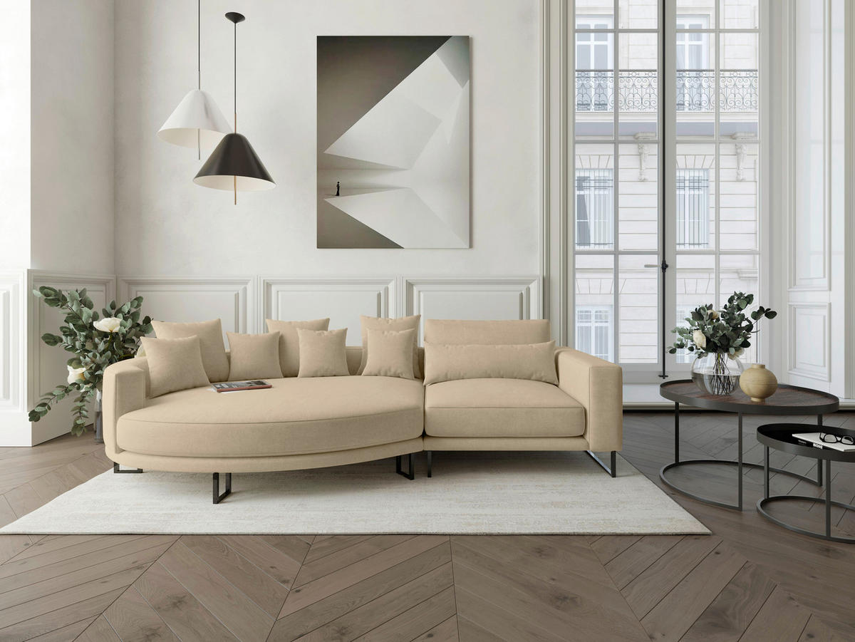 BIGSOFA in Webstoff Beige  - Beige/Schwarz, Design, Textil/Metall (283/150cm) - Livetastic