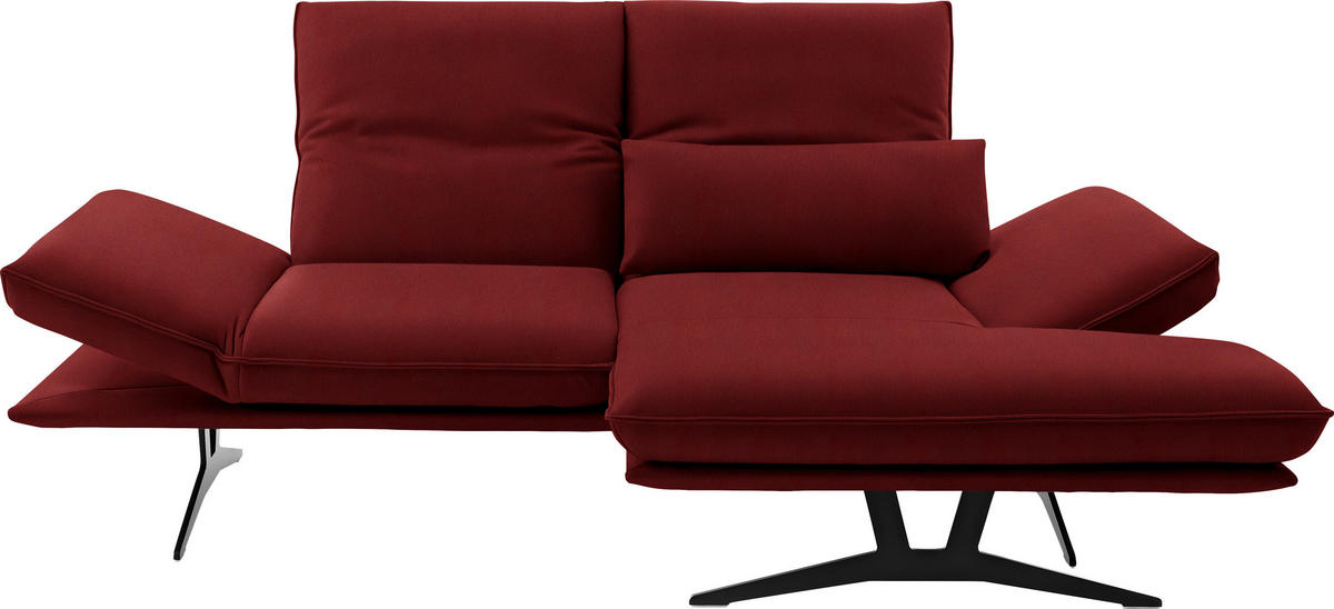 ECKSOFA in Echtleder Rot  - Rot/Schwarz, Design, Leder/Metall (210/130cm) - Dieter Knoll