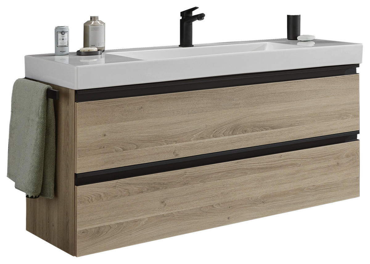 WASCHTISCHKOMBI 122 cm  - Weiss/Eichefarben, Design, Keramik/Holzwerkstoff (122cm) - Novel