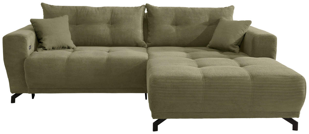 ECKSOFA in Cord Olivgrün  - Schwarz/Olivgrün, Modern, Holz/Textil (246/177cm) - MID.YOU