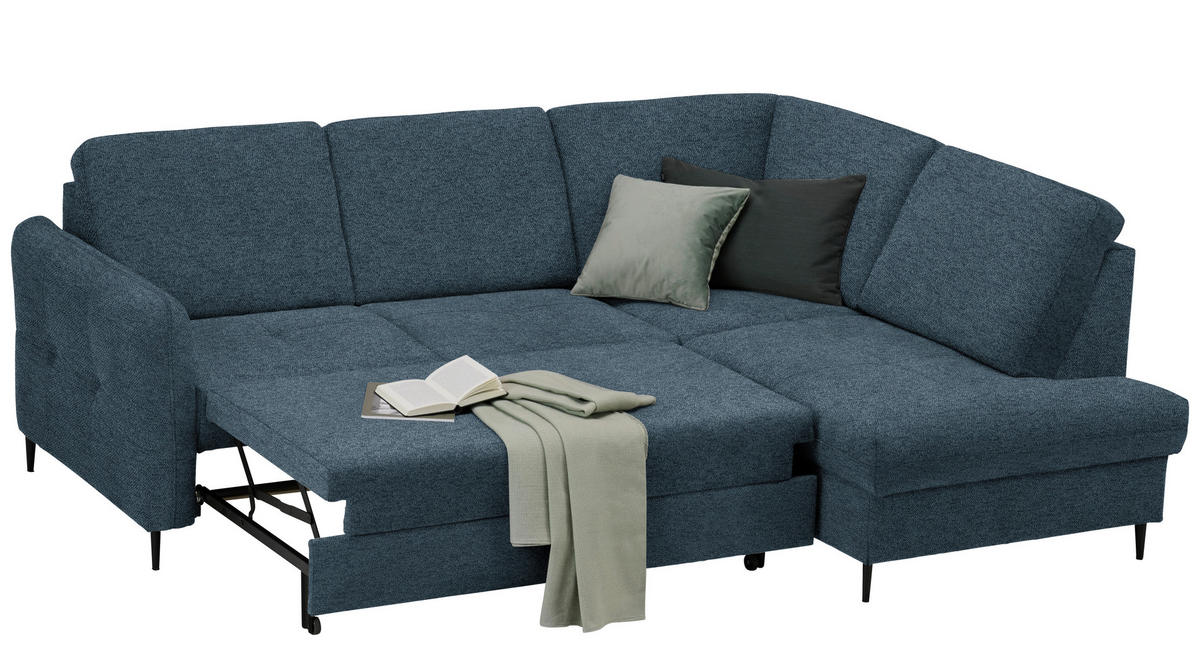 ECKSOFA in Chenille Blau  - Blau/Schwarz, Modern, Holz/Textil (241/184cm) - Carryhome