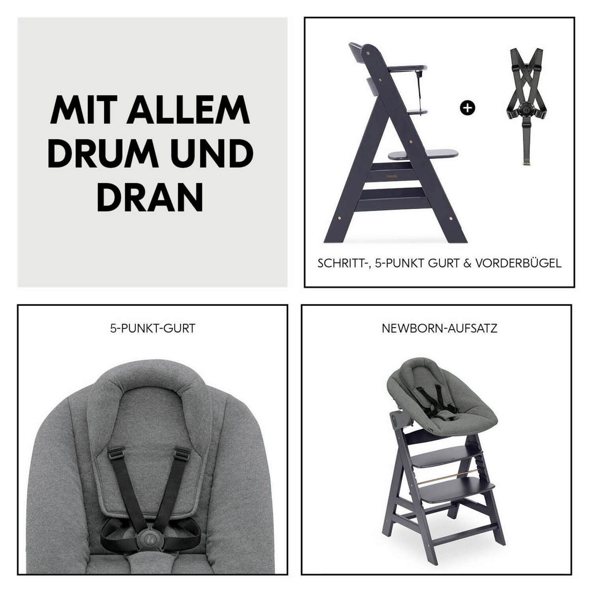 HOCHSTUHL-SET Alpha Newborn Set Anthrazit Grey  - Anthrazit, Basics, Holz/Textil (65/93,5/49cm) - Hauck