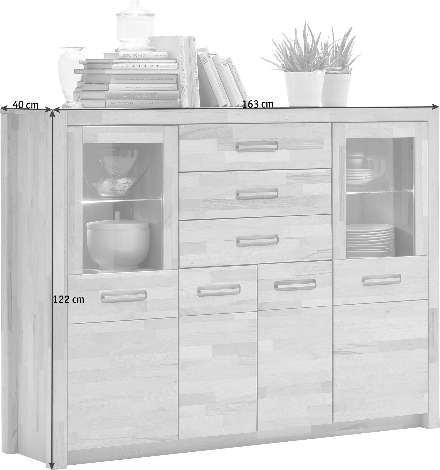 HIGHBOARD 163/122/40 cm  in Buchefarben  - Buchefarben/Alufarben, Design, Glas/Holz (163/122/40cm) - MID.YOU