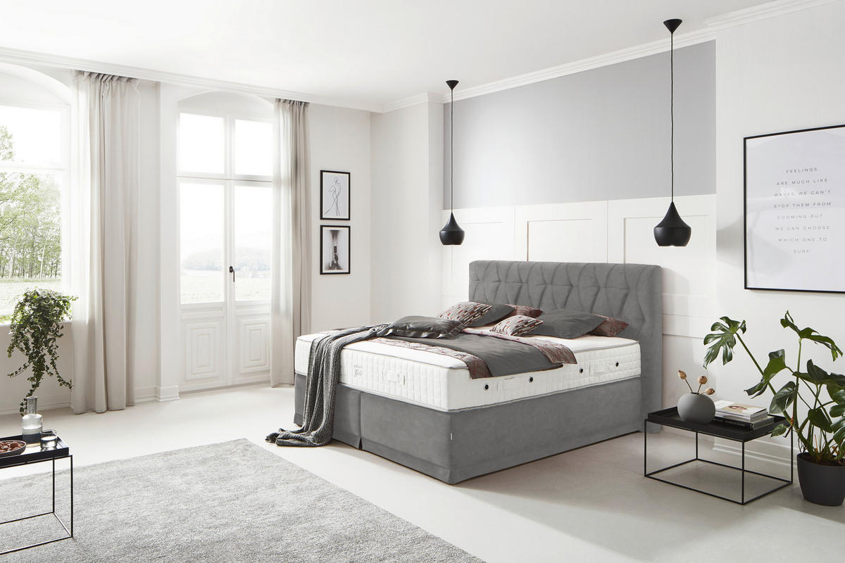 BOXSPRINGBETT 180/200 cm  in Grau  - Grau, Konventionell, Textil (180/200cm) - Ambiente