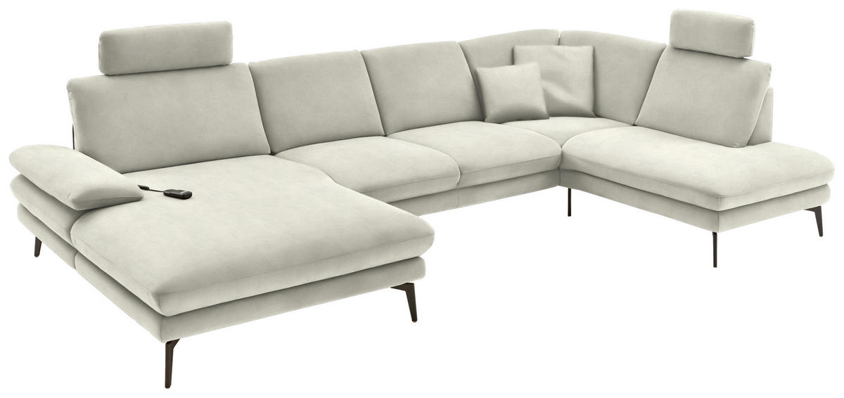 WOHNLANDSCHAFT in Velours Ecru  - Ecru/Schwarz, Design, Textil/Metall (180/344/208cm) - Dieter Knoll