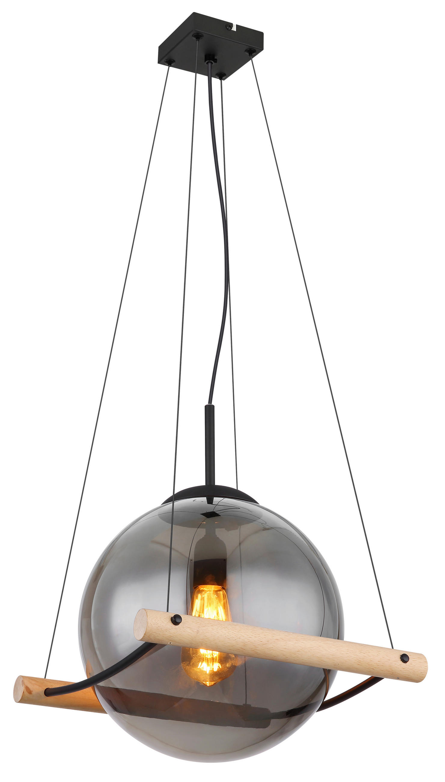 HÄNGELEUCHTE 33,5/35/120 cm    - Schwarz/Naturfarben, Design, Glas/Holz (33,5/35/120cm) - Globo