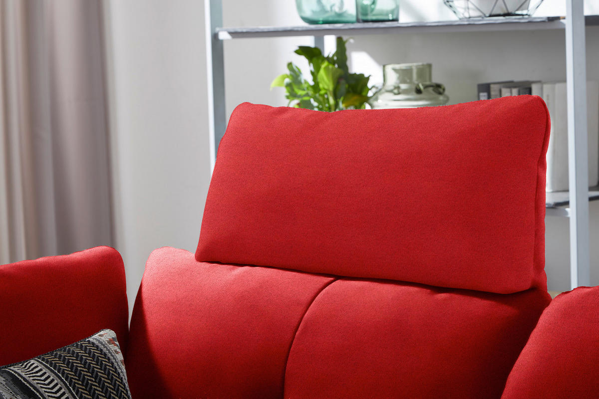 ECKSOFA in Flachgewebe Hellrot  - Hellrot/Schwarz, Design, Textil/Metall (344/157cm) - Chilliano