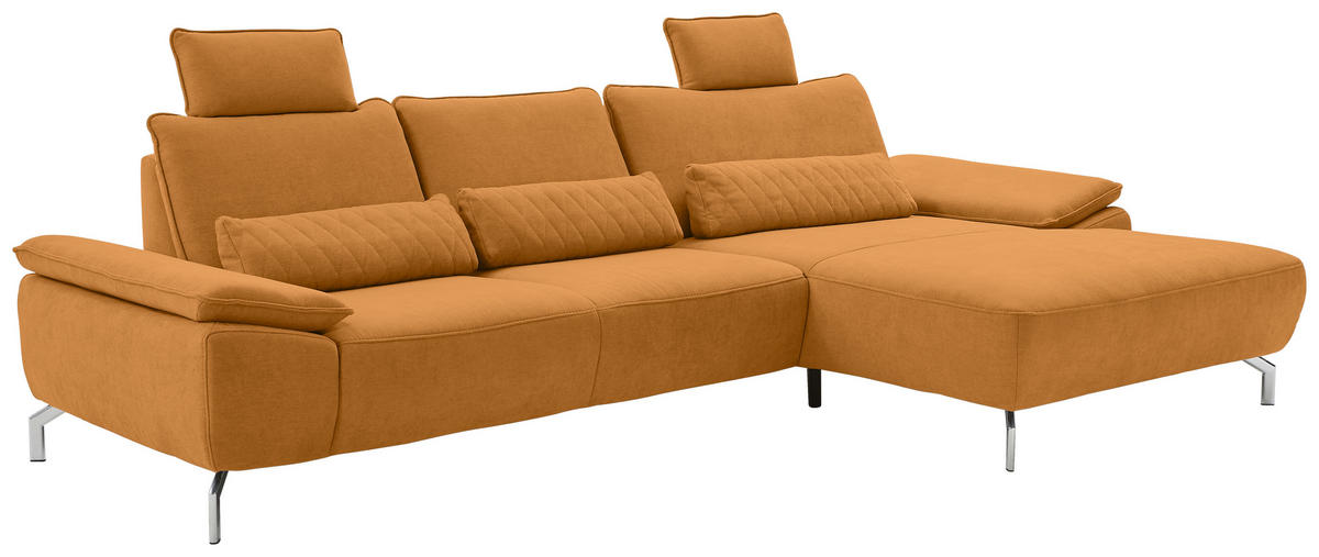 ECKSOFA MR 270 Currygelb Chenille  - Chromfarben/Currygelb, Design, Textil/Metall (335/181cm) - Musterring