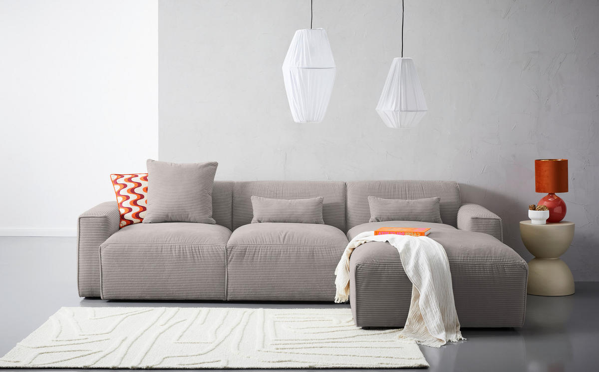 ECKSOFA Taupe Cord  - Taupe/Schwarz, Design, Kunststoff/Textil (303/196cm) - Livetastic