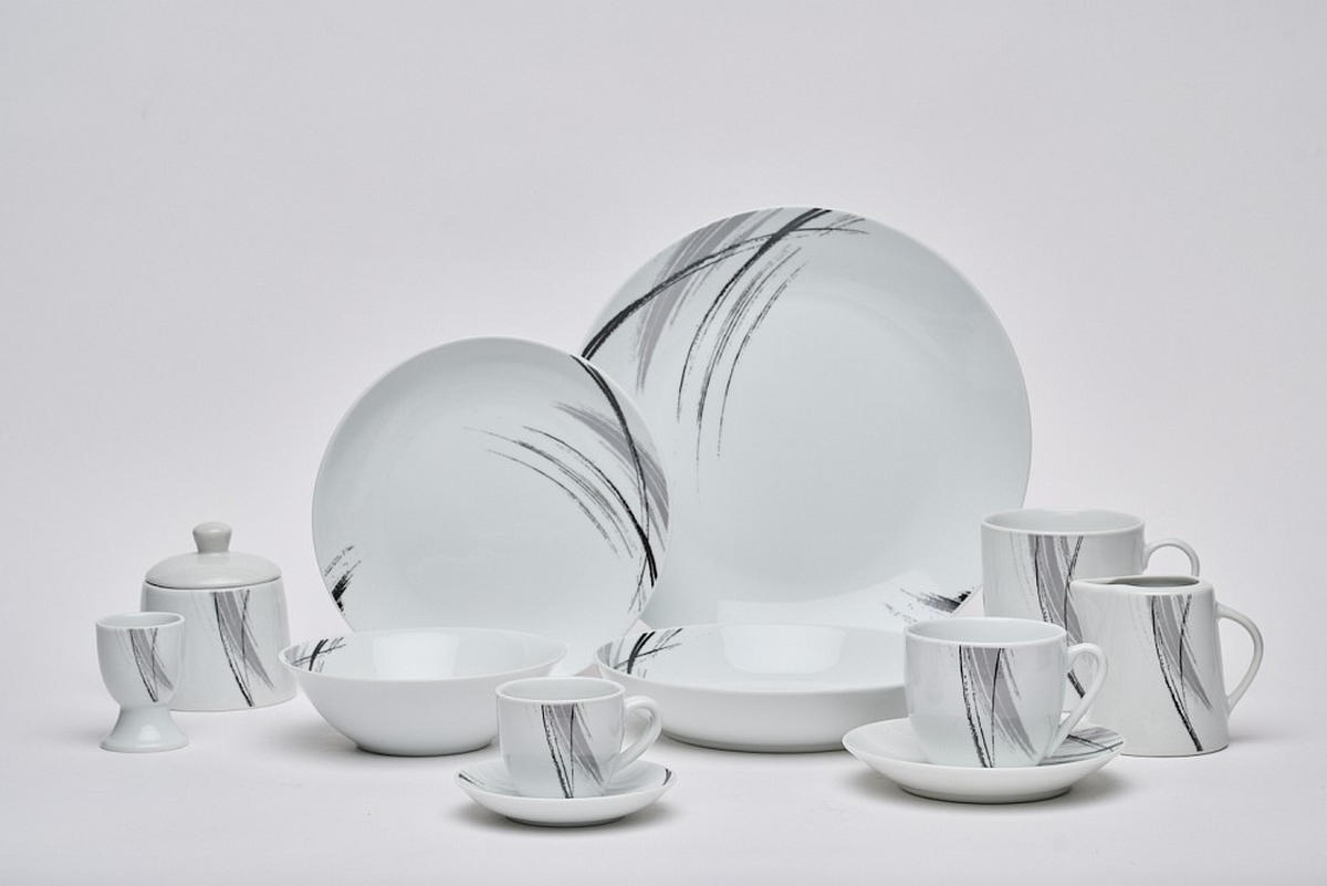 KOMPLETT SERVIS Roma 62 delar  - vit/grå, Basics, keramik - Novel