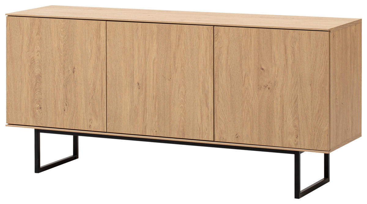 LOWBOARD  in 150/70/40 cm  - Eichefarben/Schwarz, Design, Holzwerkstoff/Metall (150/70/40cm) - Modante