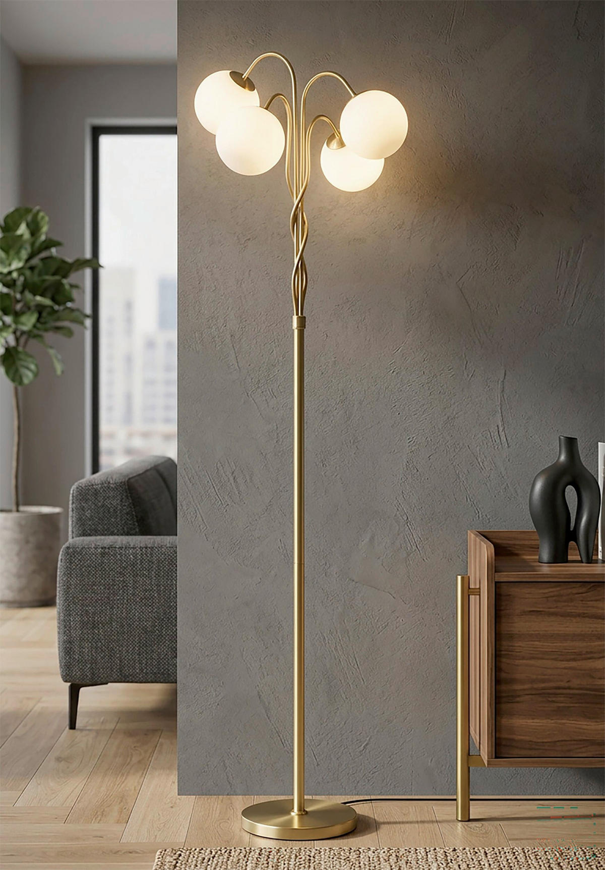 STEHLEUCHTE 54/54/176 cm  - Goldfarben/Weiß, Trend, Glas/Metall (54/54/176cm) - Mauro Ferretti