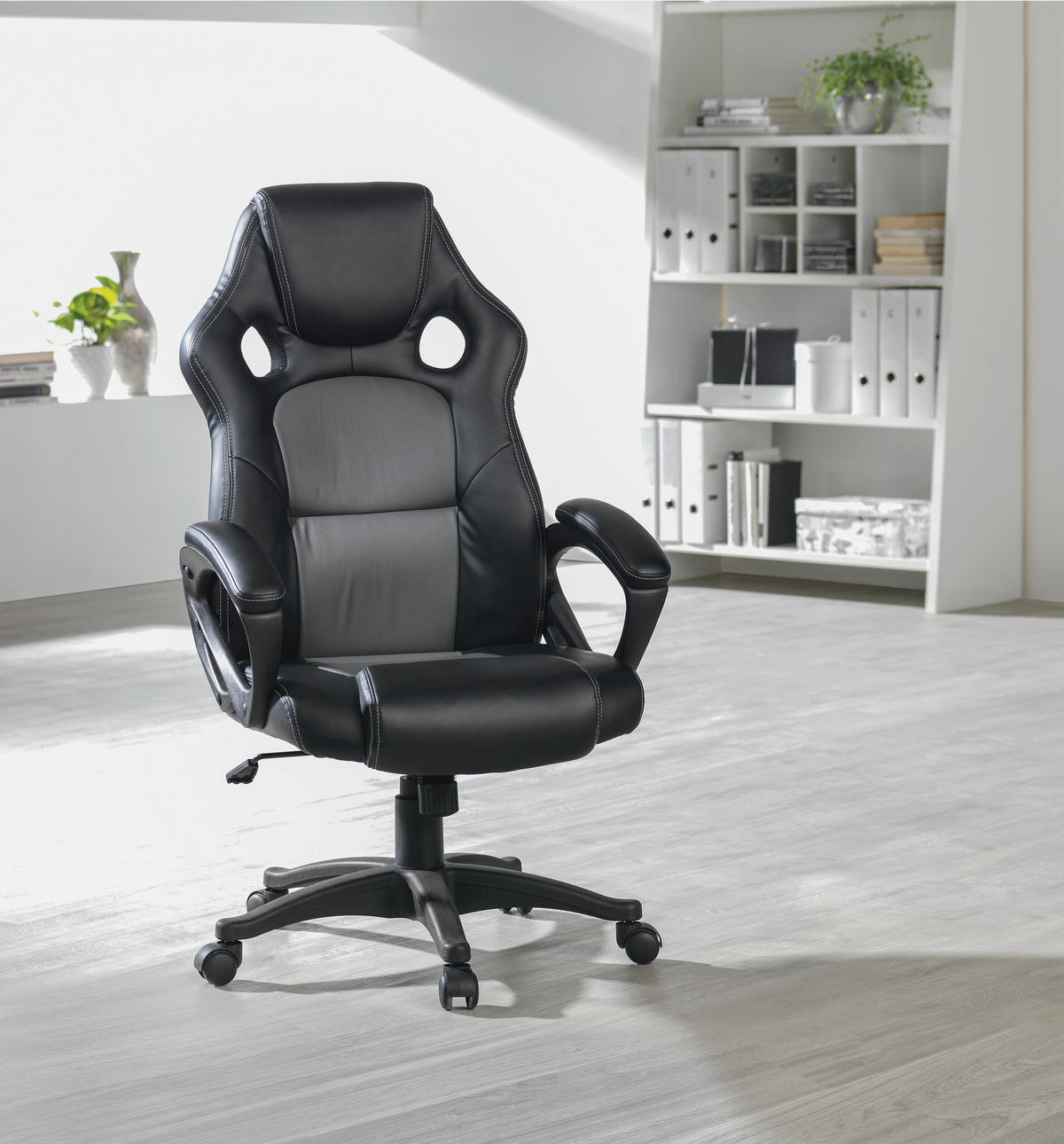 PISARNIŠKI STOL kovina, umetna masa, tekstil siva, črna  - siva/črna, Design, kovina/umetna masa (63/113-122/70cm) - Xora