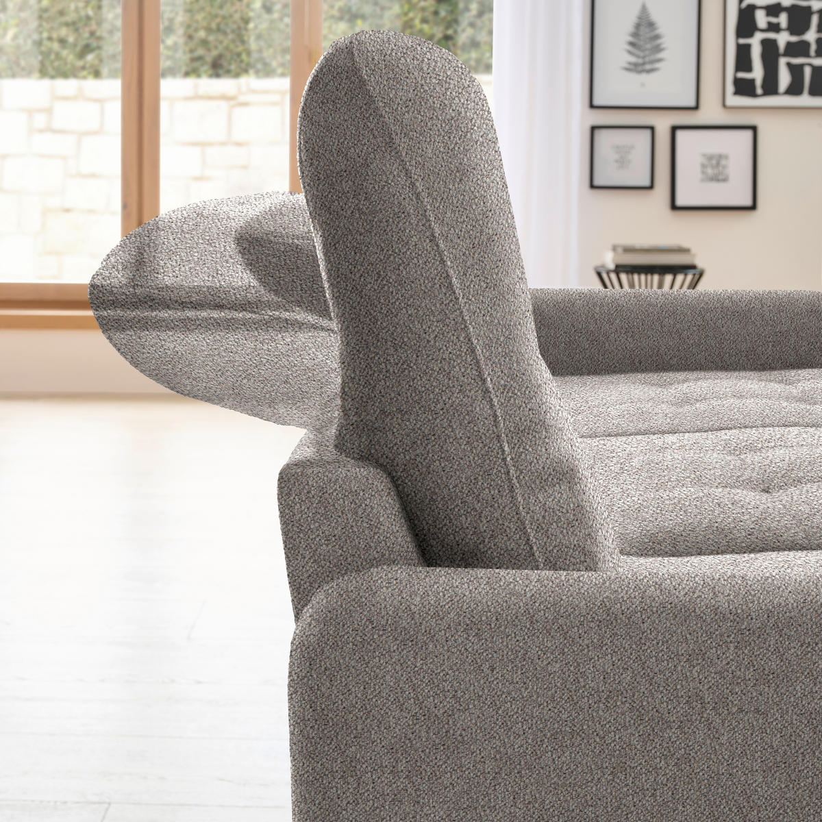 ECKSOFA Greige Flachgewebe  - Greige/Schwarz, KONVENTIONELL, Textil/Metall (254/190cm) - Livetastic