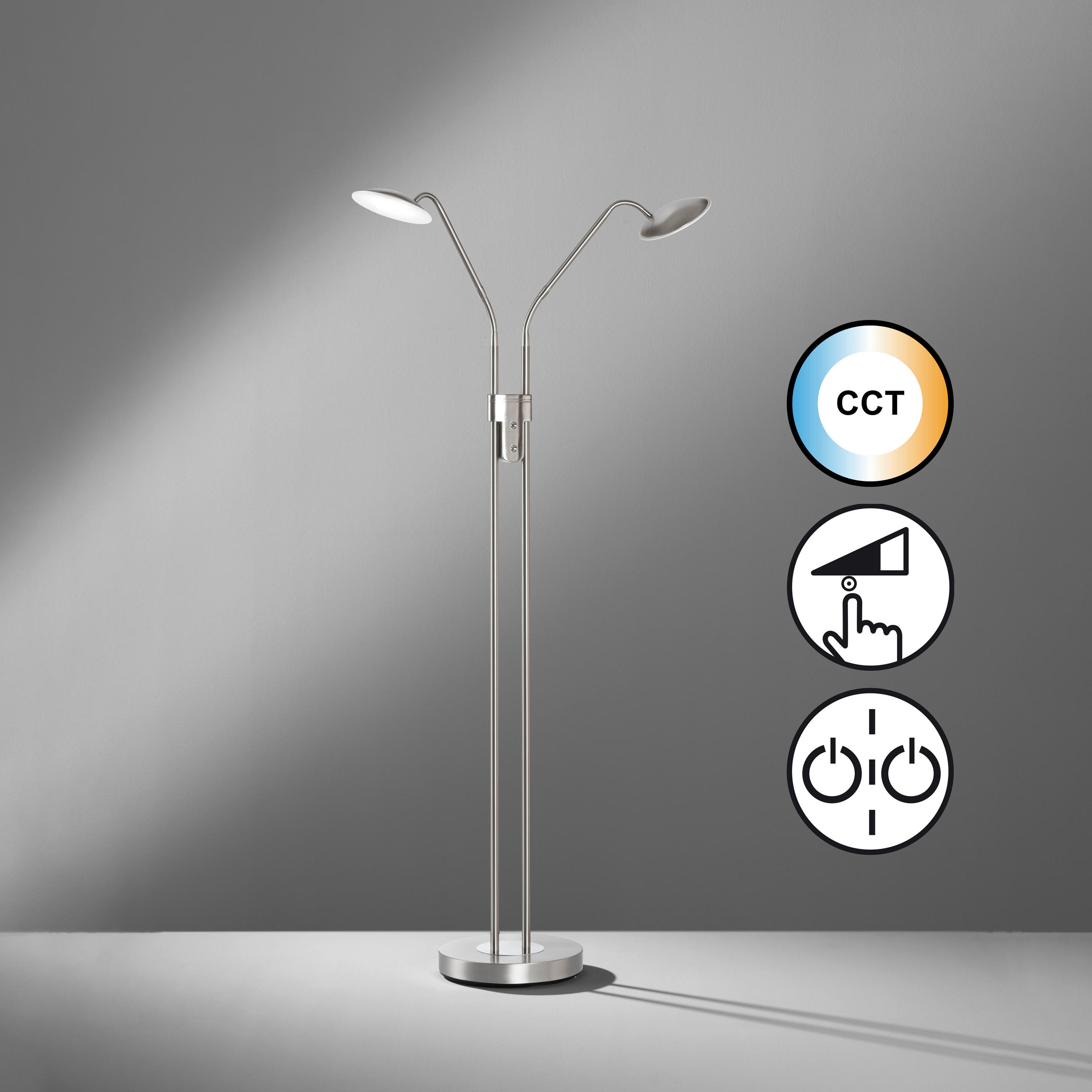LED-GOLVLAMPA Tallri    - nickelfärgad, Klassisk, metall (135cm) - Fischer & Honsel