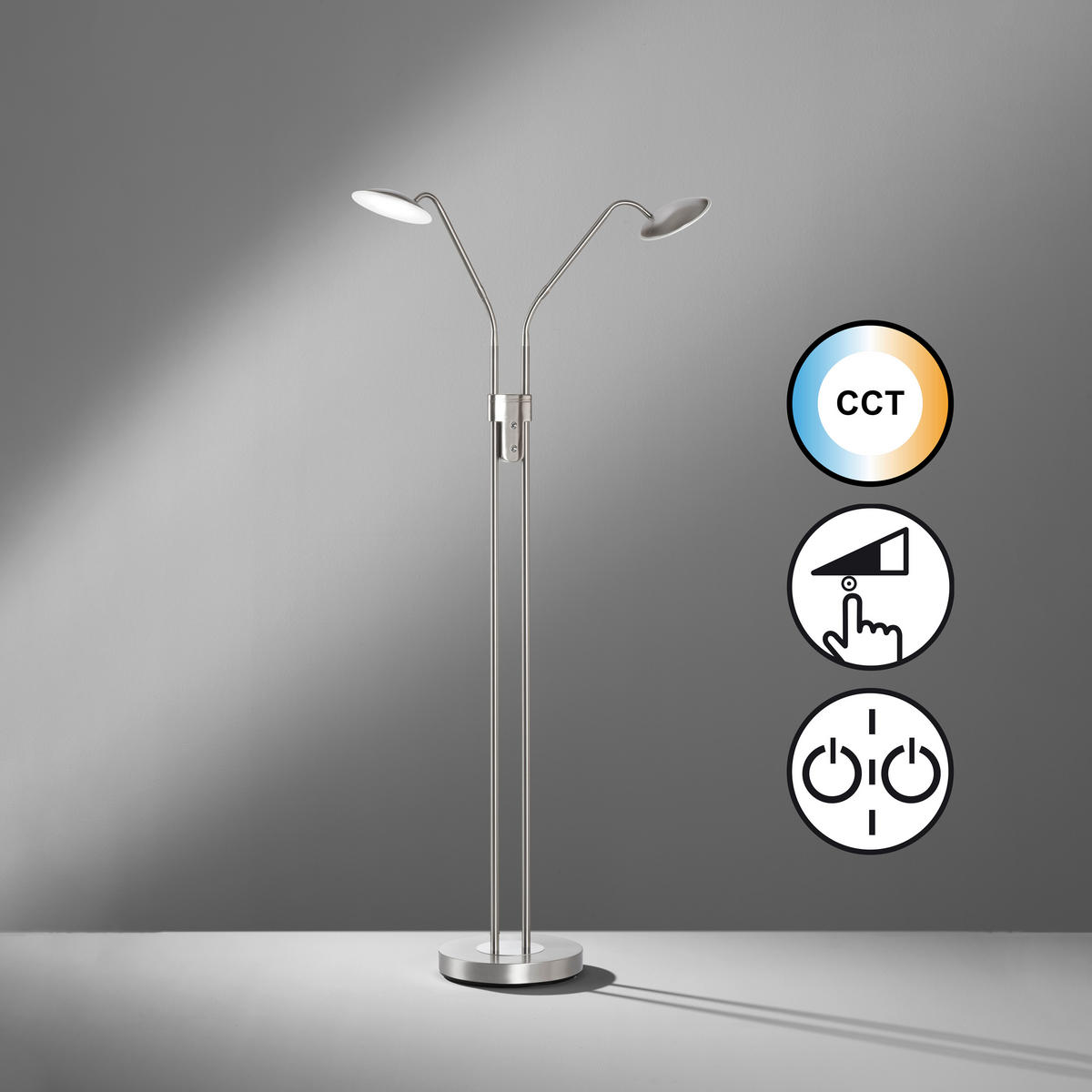 LED-GOLVLAMPA Tallri    - nickelfärgad, Klassisk, metall (135cm) - Fischer & Honsel