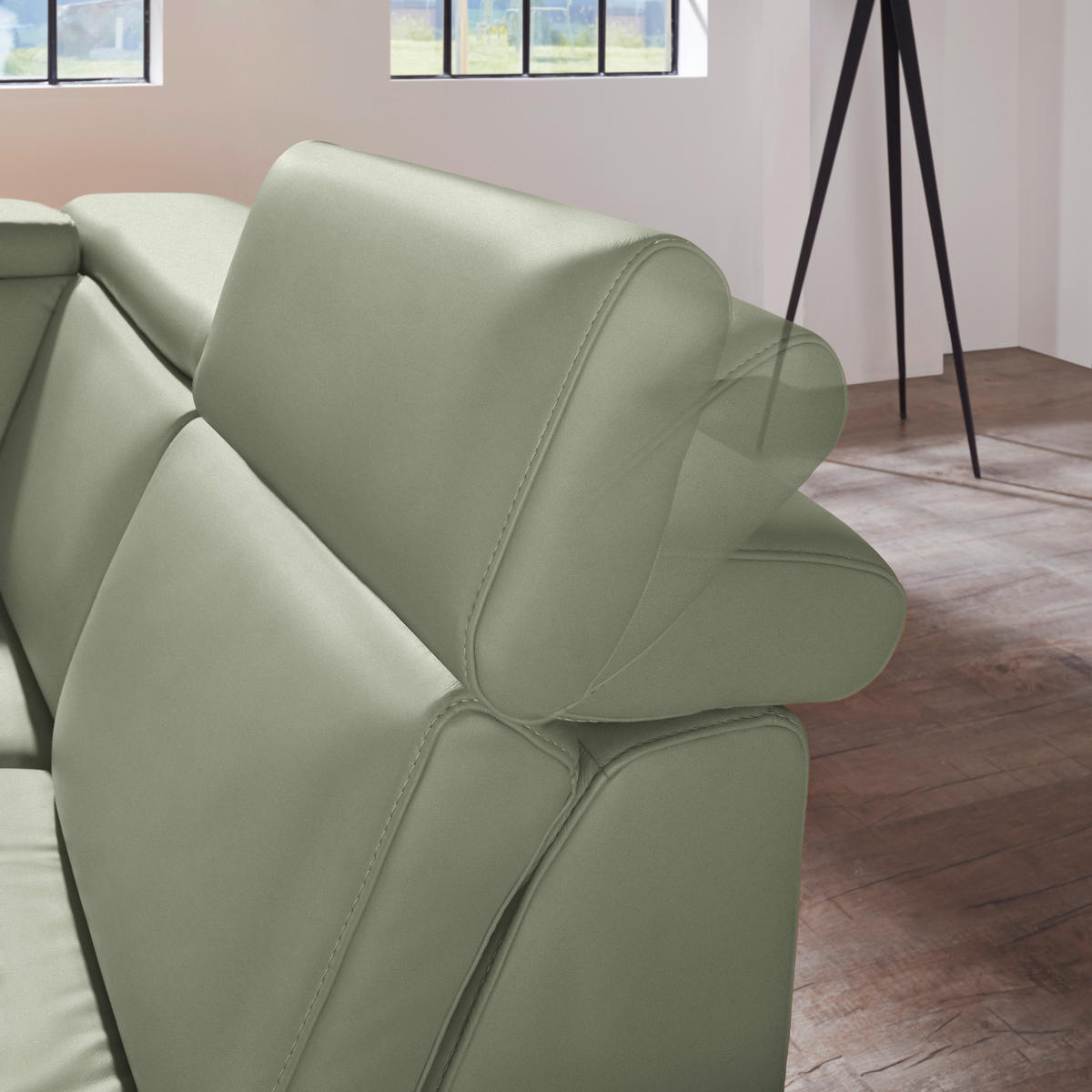 ECKSOFA in Echtleder Grün  - Alufarben/Grün, Design, Leder/Metall (271/239cm) - Cantus