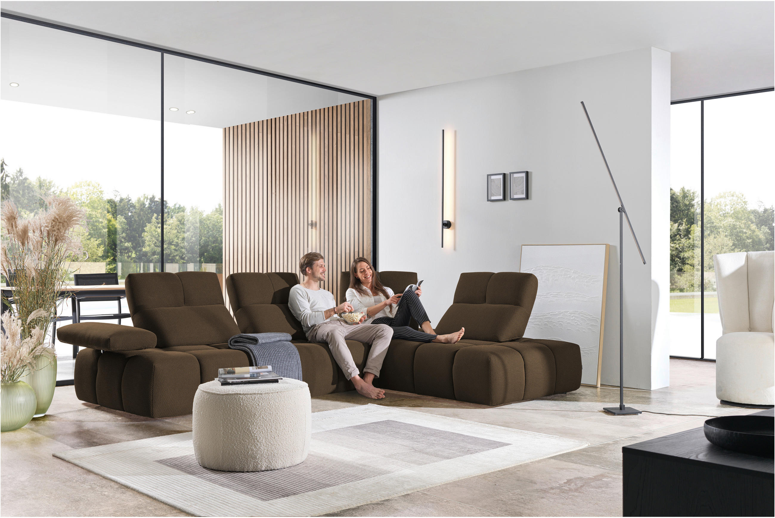 ECKSOFA  in Struktur Taupe  313/233 cm  - Taupe/Schwarz, Design, Kunststoff/Textil (313/233cm) - Belluti