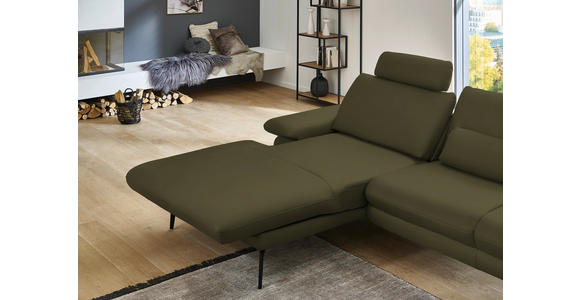 ECKSOFA in Echtleder Olivgrün 180/310 cm - Schwarz/Olivgrün, Design, Leder/Metall (180/310cm) - Dieter Knoll