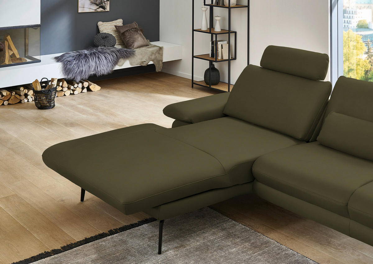 ECKSOFA in Echtleder Olivgrün  - Schwarz/Olivgrün, Design, Leder/Metall (180/310cm) - Dieter Knoll
