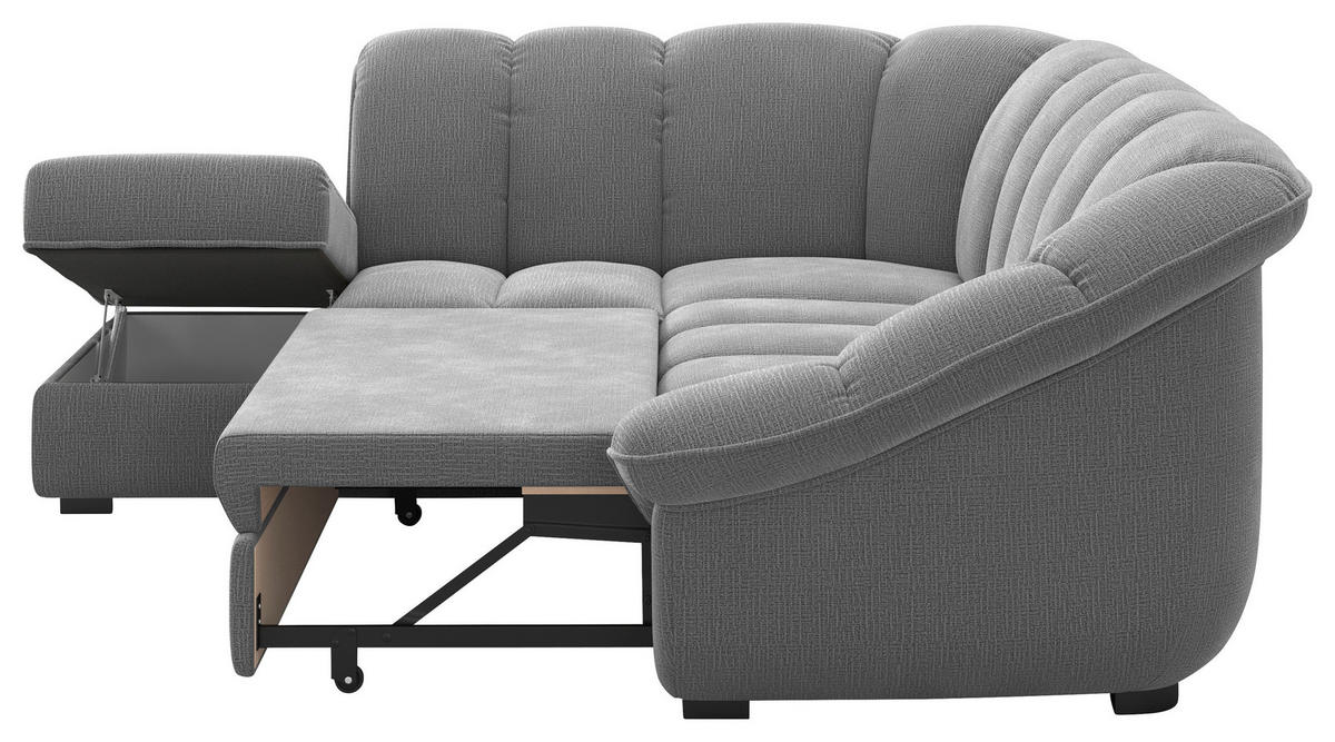 ECKSOFA Anthrazit Chenille Bettkasten, Schlaffunktion, Rücken echt  - Anthrazit/Schwarz, KONVENTIONELL, Kunststoff/Textil (222/260cm) - Welnova