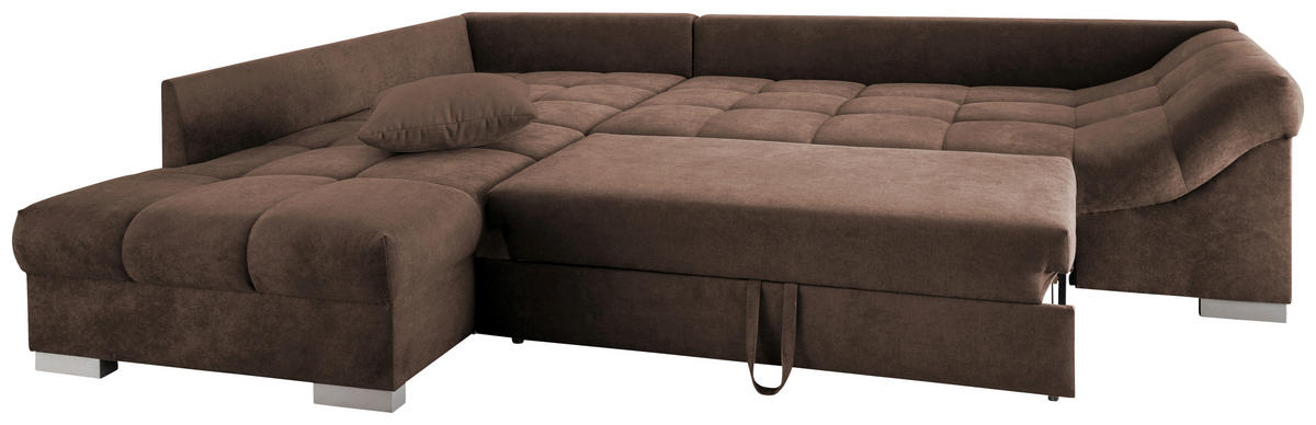 ECKSCHLAFSOFA in Mikrofaser Braun  - Silberfarben/Braun, Design, Holz/Textil (202/298cm) - MID.YOU