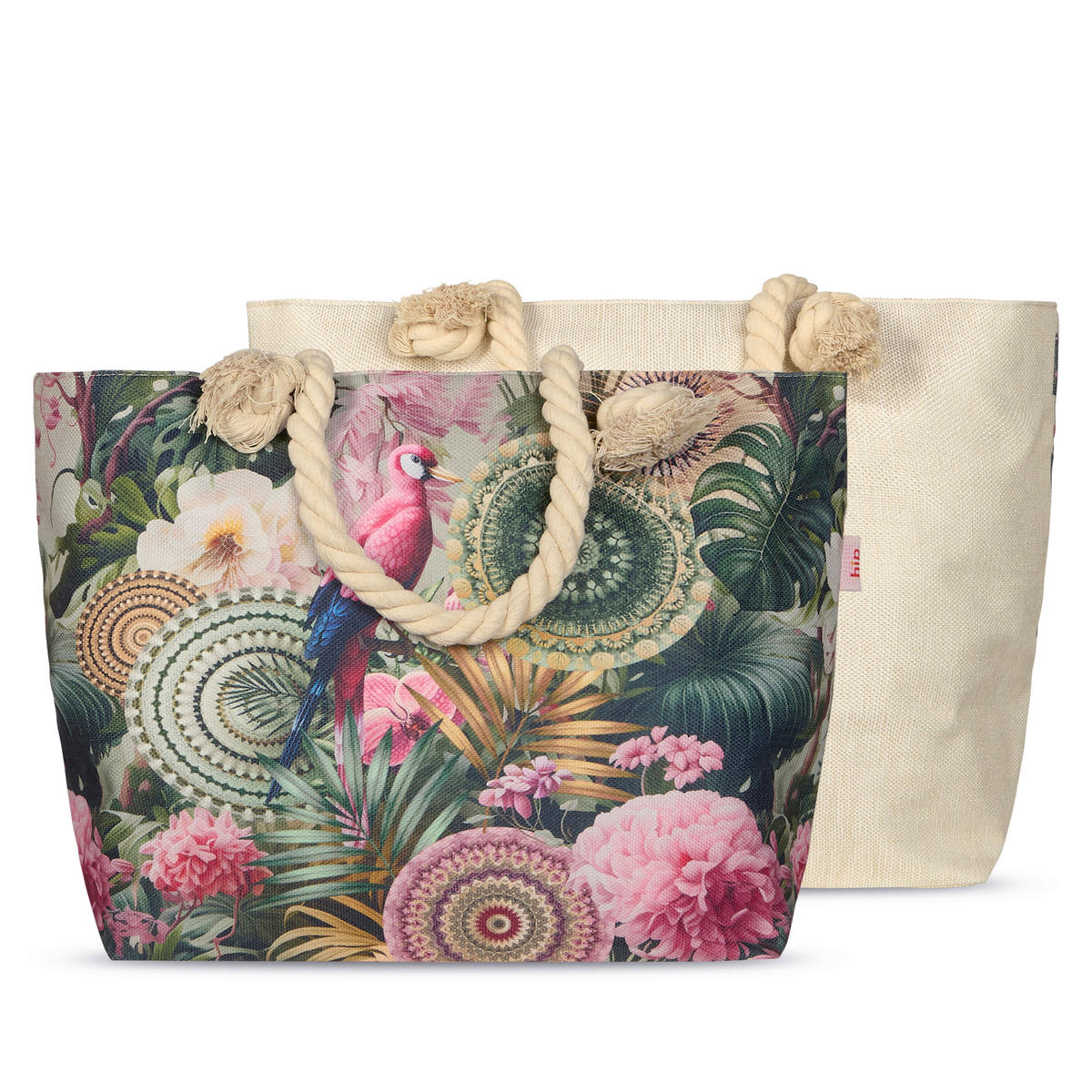 STRANDTASCHE - Hellrosa/Grün, Basics, Textil (60/43cm)