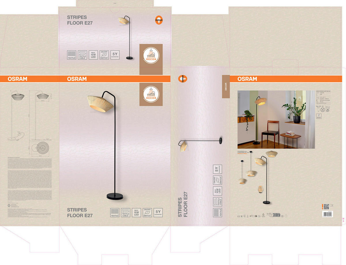 STEHLEUCHTE 40,5/56,8/164 cm    - Beige, Basics, Textil/Metall (40,5/56,8/164cm) - Osram