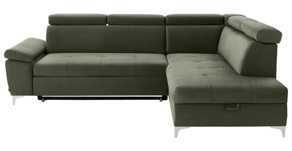 ECKSOFA in Mikrofaser Olivgrün  - Chromfarben/Olivgrün, KONVENTIONELL, Textil/Metall (271/206cm) - Carryhome