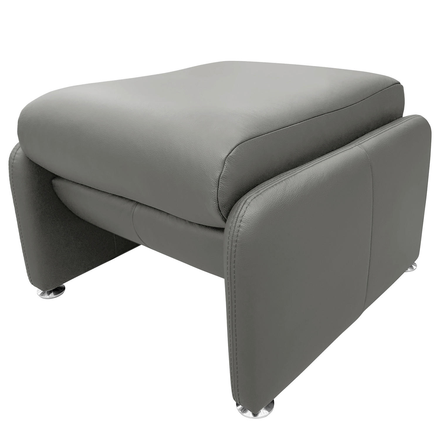 HOCKER Echtleder Anthrazit  - Anthrazit/Silberfarben, Design, Leder/Metall (62/42/60cm) - Livetastic