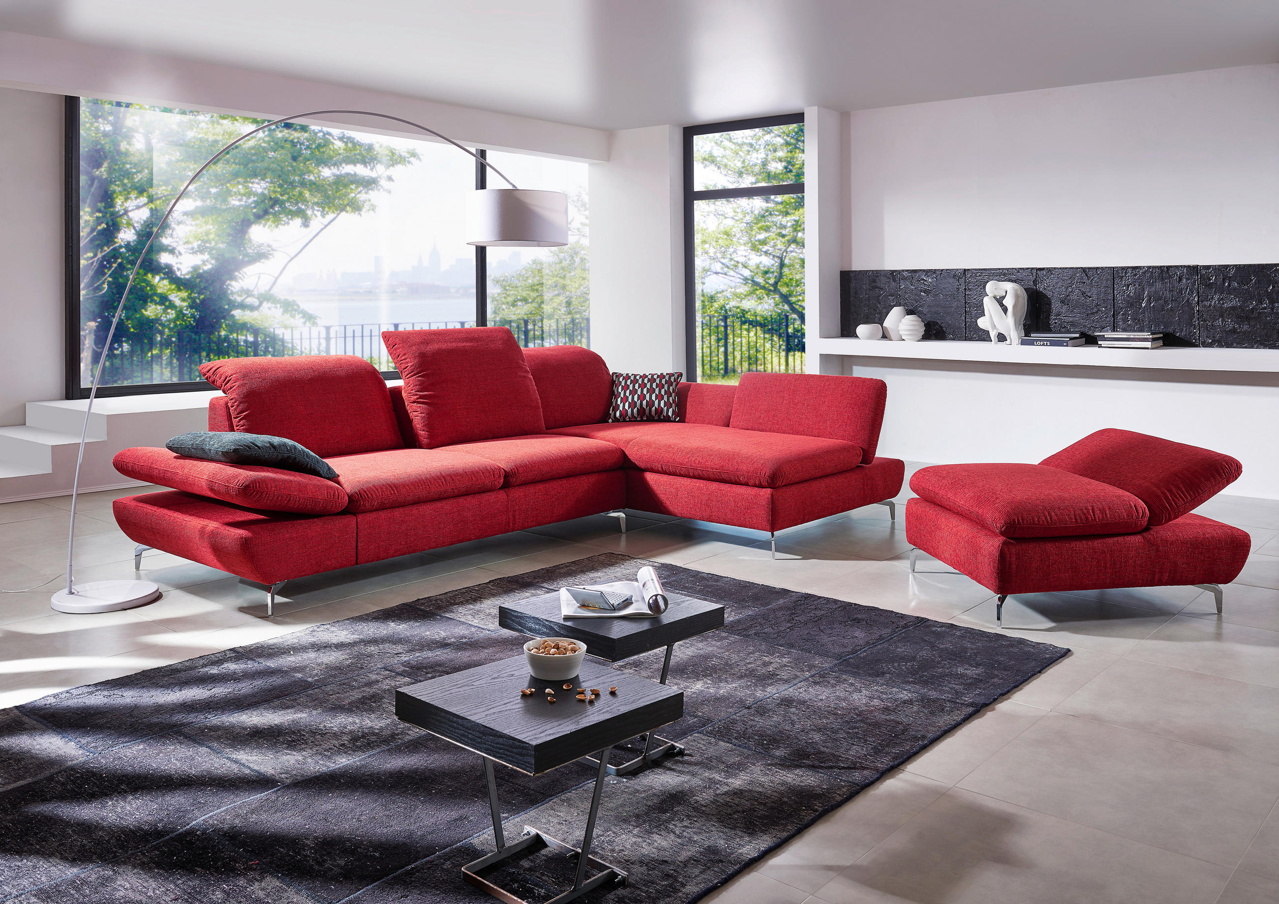 ECKSOFA Grau Chenille, Flachgewebe  - Chromfarben/Grau, Design, Textil/Metall (200/315cm) - Chilliano
