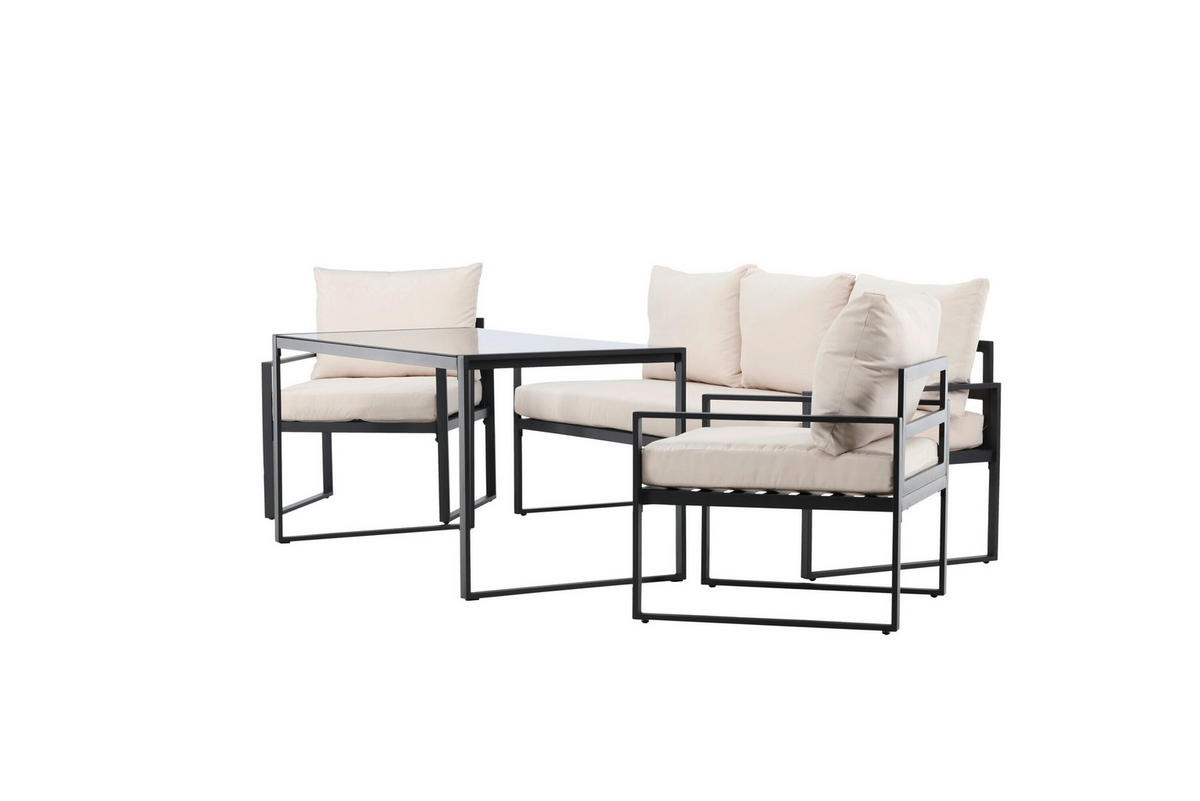 LOUNGEGARNITUR Stahl  - Beige/Schwarz, MODERN, Glas/Textil (179/66/69cm) - Gardenson
