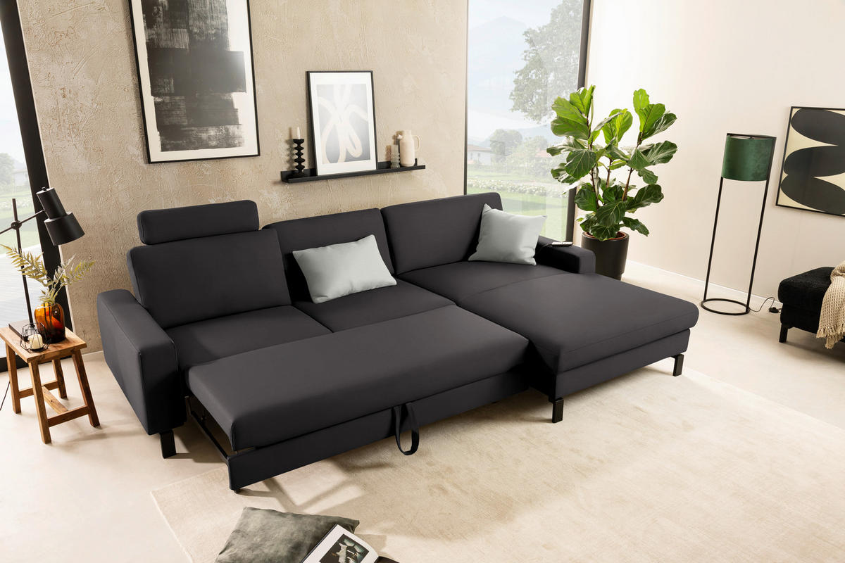 ECKSOFA Cord Dunkelbraun  - Dunkelbraun/Schwarz, Design, Textil/Metall (298/185cm) - Pure Home Lifestyle