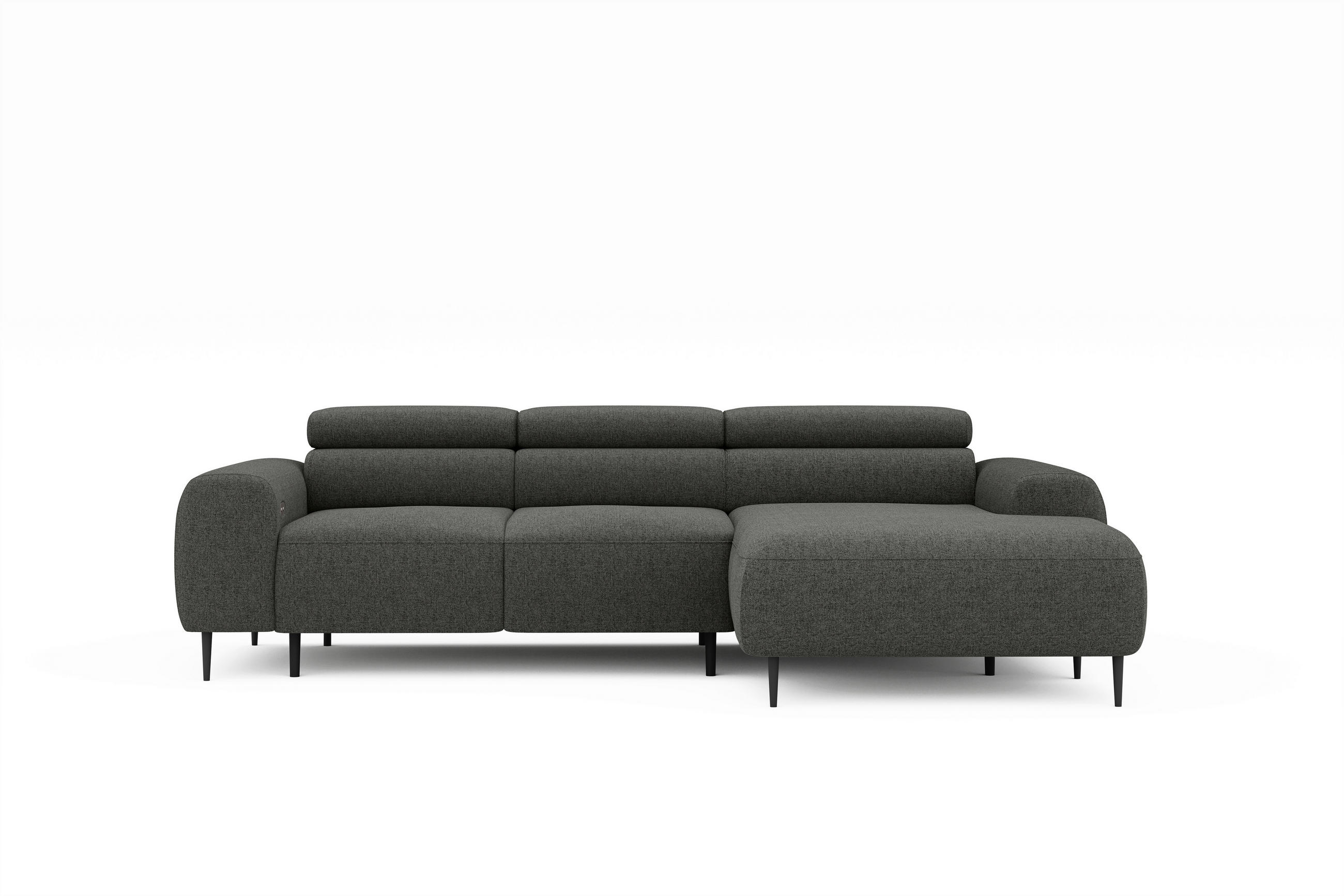 ECKSOFA Anthrazit Struktur Rücken echt, Kopfteilverstellung, Sitztiefenverstellung  - Anthrazit/Schwarz, MODERN, Textil/Metall (274/179cm) - Welnova