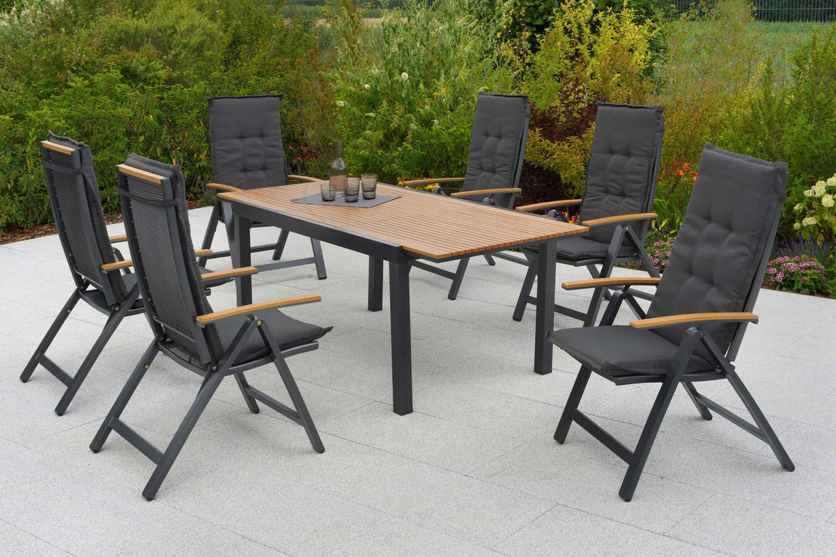 GARTENTISCHGRUPPE  - Graphitfarben/Naturfarben, KONVENTIONELL, Kunststoff/Textil - Gardenson